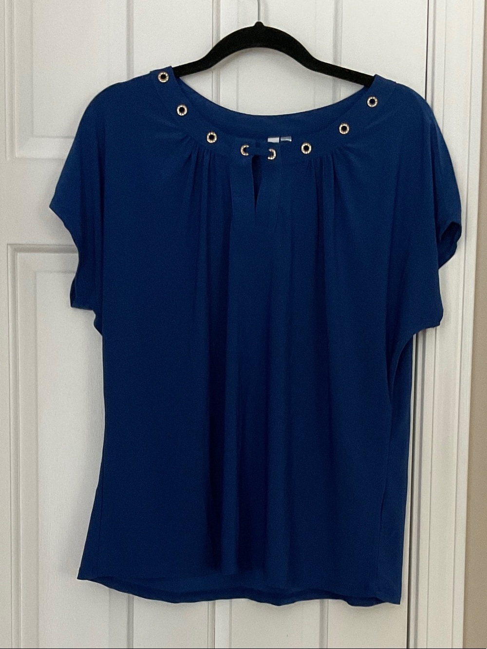 NY Collection Royal Blue Short Sleeve Top with Grommet Detail